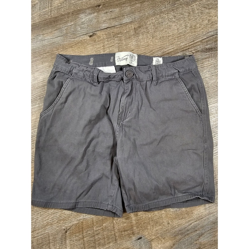 US Vintage Mens Gray Chino Shorts Size M Charcoal Flat Front Cotton Blend